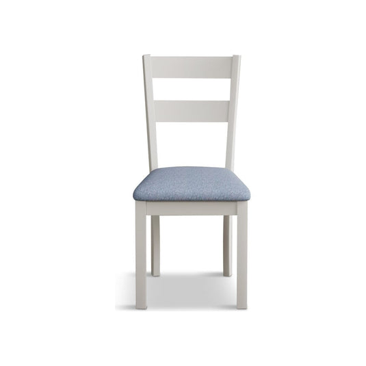 Faversham Signal White Painted Chairs with Sky Blue Fabric Seat Pad (Pair) Dining Chair Faversham