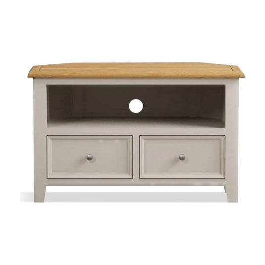 Hemsby Oak and Soft White Painted Corner TV Cabinet