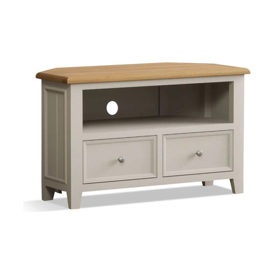 Hemsby Oak and Soft White Painted Corner TV Cabinet