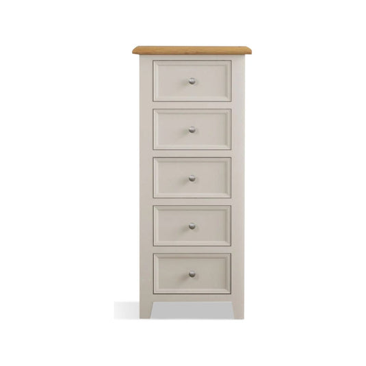 Hemsby Oak and Soft White Painted 5 Drawer Tallboy