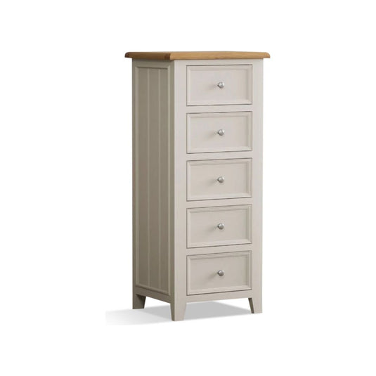 Hemsby Oak and Soft White Painted 5 Drawer Tallboy