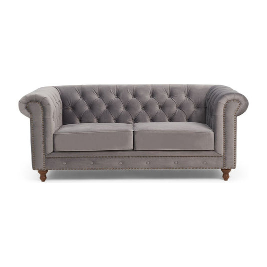 Wellington Chesterfield Light Grey Velvet 2 Seater Sofa Sofa Wellington