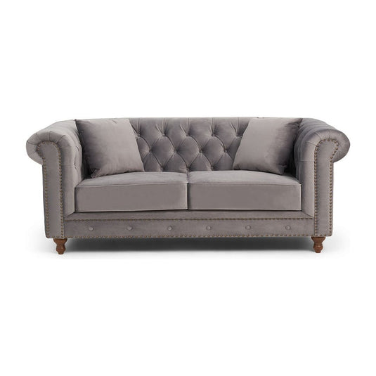 Wellington Chesterfield Light Grey Velvet 2 Seater Sofa Sofa Wellington