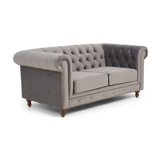 Wellington Chesterfield Light Grey Velvet 2 Seater Sofa Sofa Wellington