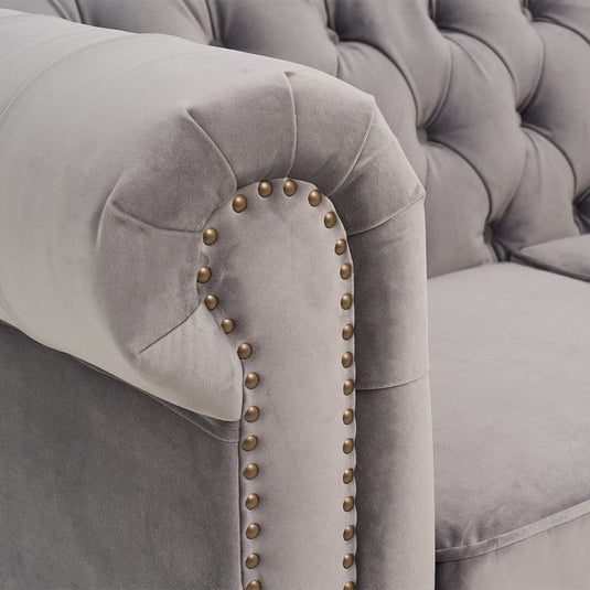 Wellington Chesterfield Light Grey Velvet 2 Seater Sofa Sofa Wellington