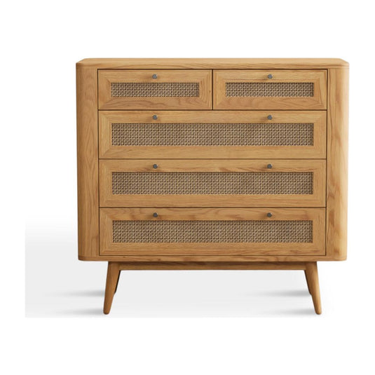 Oak Rattan 2 Over 3 Chest of Drawers Chest of Drawers Oak Rattan