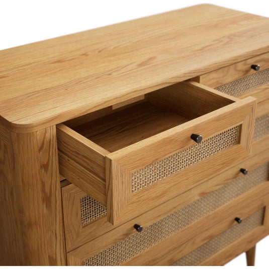 Oak Rattan 2 Over 3 Chest of Drawers Chest of Drawers Oak Rattan