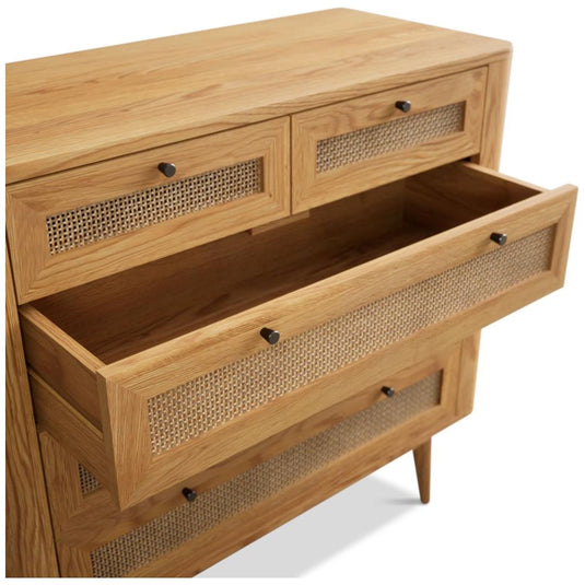 Oak Rattan 2 Over 3 Chest of Drawers Chest of Drawers Oak Rattan