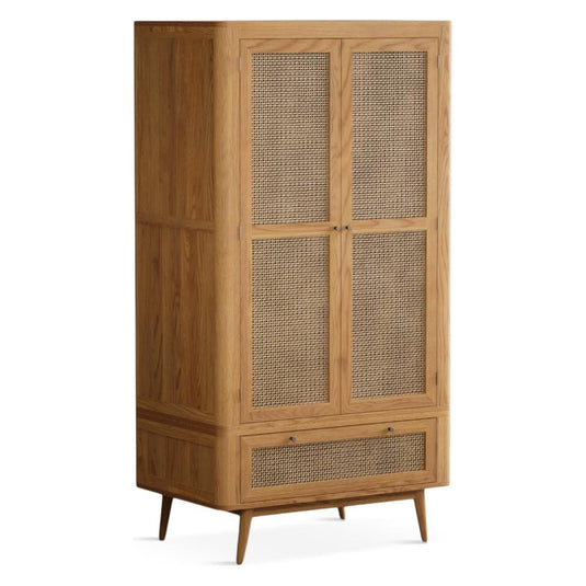 Oak Rattan Double Wardrobe Wardrobes Oak Rattan