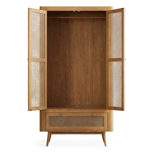 Oak Rattan Double Wardrobe Wardrobes Oak Rattan