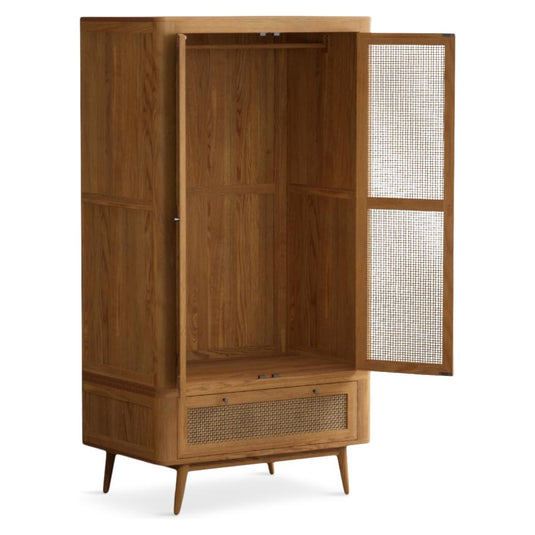 Oak Rattan Double Wardrobe Wardrobes Oak Rattan