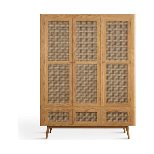 Oak Rattan Triple Wardrobe Wardrobes Oak Rattan