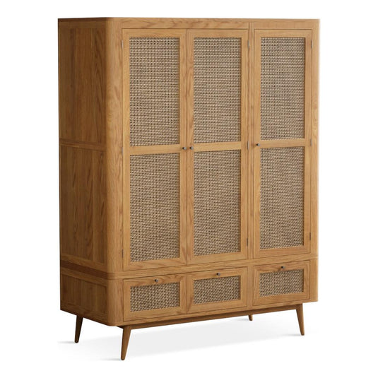 Oak Rattan Triple Wardrobe Wardrobes Oak Rattan