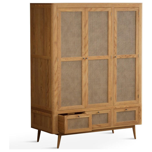 Oak Rattan Triple Wardrobe Wardrobes Oak Rattan