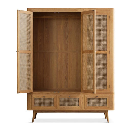 Oak Rattan Triple Wardrobe Wardrobes Oak Rattan
