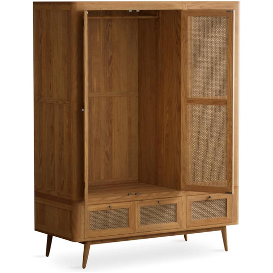 Oak Rattan Triple Wardrobe Wardrobes Oak Rattan