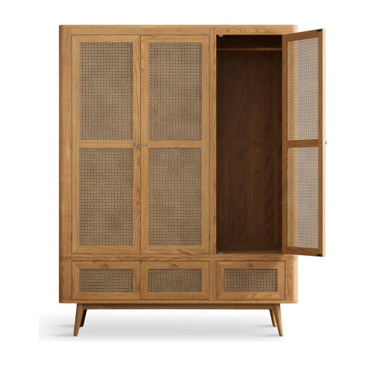Oak Rattan Triple Wardrobe Wardrobes Oak Rattan