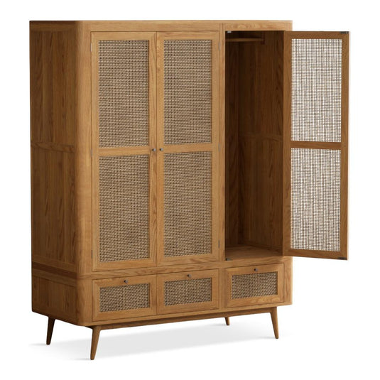 Oak Rattan Triple Wardrobe Wardrobes Oak Rattan