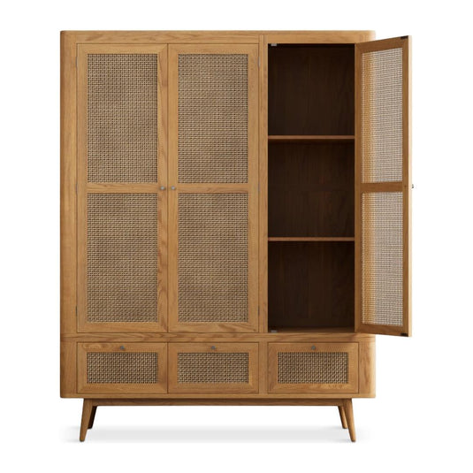 Oak Rattan Triple Wardrobe Wardrobes Oak Rattan