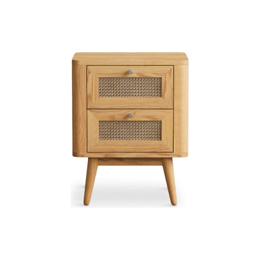 Oak Rattan 2 Drawer Bedside Chest Bedside Tables Oak Rattan