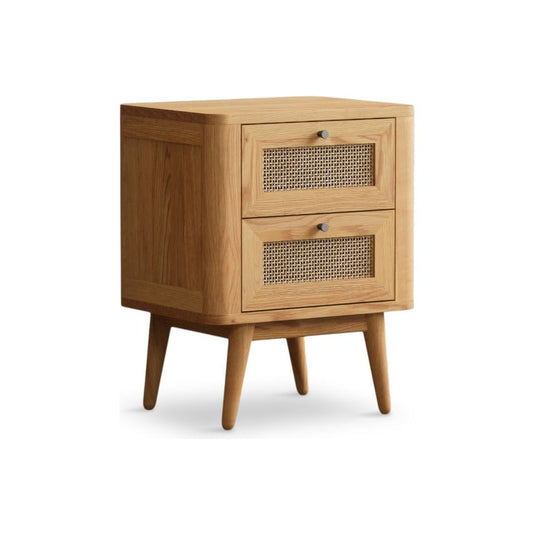 Oak Rattan 2 Drawer Bedside Chest Bedside Tables Oak Rattan