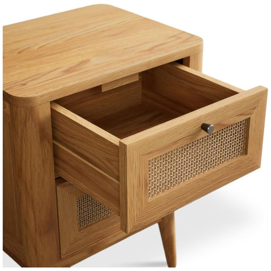 Oak Rattan 2 Drawer Bedside Chest Bedside Tables Oak Rattan