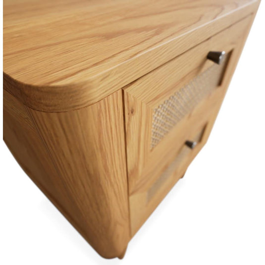 Oak Rattan 2 Drawer Bedside Chest Bedside Tables Oak Rattan
