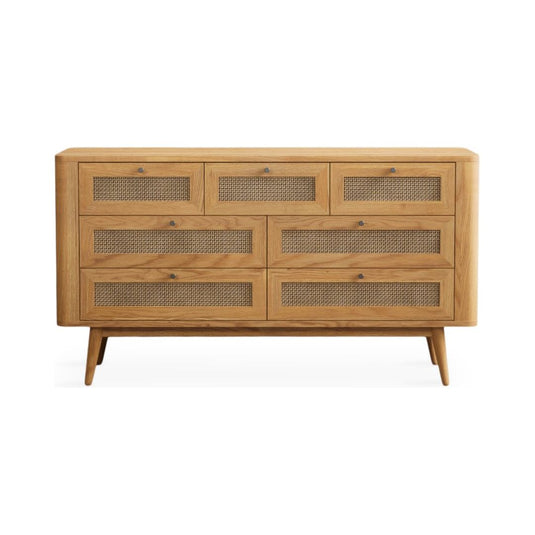 Oak Rattan Wide Chest of Drawers Chest of Drawers Oak Rattan