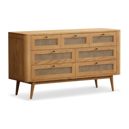 Oak Rattan Wide Chest of Drawers Chest of Drawers Oak Rattan