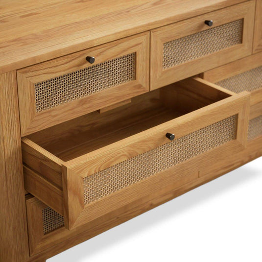 Oak Rattan Wide Chest of Drawers Chest of Drawers Oak Rattan