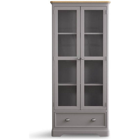 Bridstow Oak and Light Grey Painted Glazed Display Cabinet Storage Bridstow
