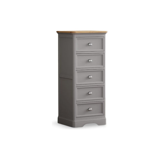 Bridstow Oak and Light Grey Painted 5 Drawer Tallboy Storage Bridstow