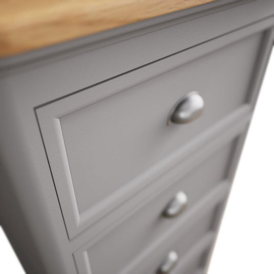 Bridstow Oak and Light Grey Painted 5 Drawer Tallboy Storage Bridstow