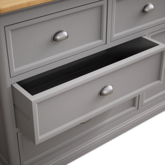 Bridstow Oak and Light Grey Painted Wide Chest Of Drawers Storage Bridstow