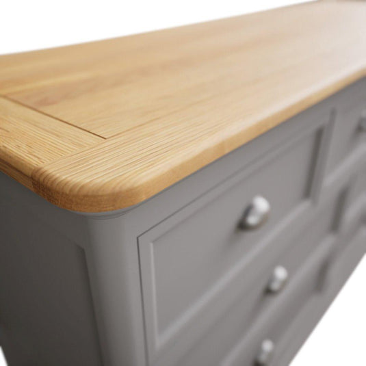 Bridstow Oak and Light Grey Painted Wide Chest Of Drawers Storage Bridstow
