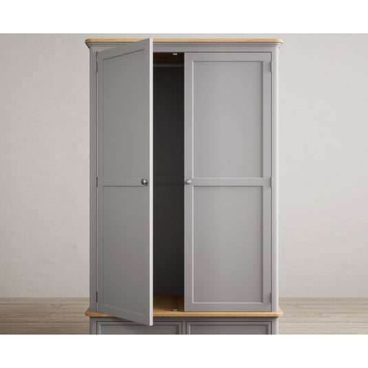 Bridstow Oak and Light Grey Painted Double Wardrobe Storage Bridstow
