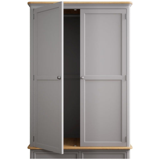 Bridstow Oak and Light Grey Painted Double Wardrobe Storage Bridstow