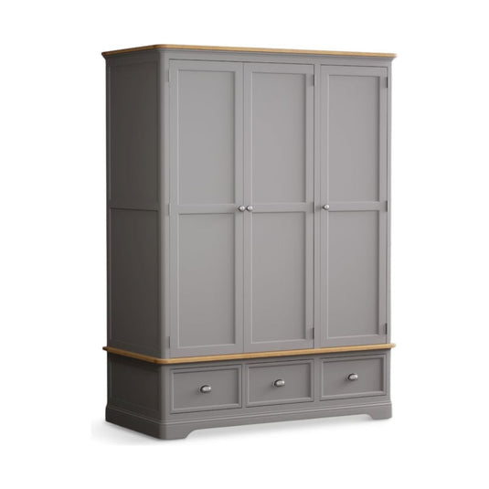 Bridstow Oak and Light Grey Painted Triple Wardrobe Storage Bridstow