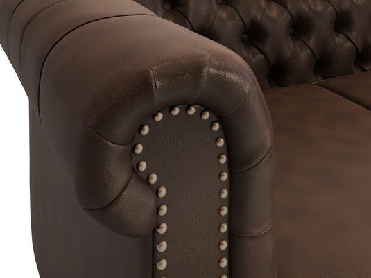 Wellington Chesterfield Brown Leather 2 Seater Sofa