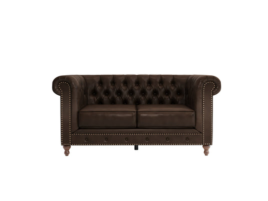 Wellington Chesterfield Brown Leather 2 Seater Sofa