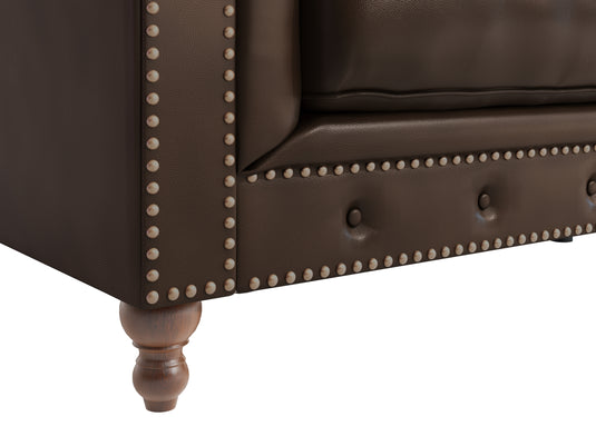 Wellington Chesterfield Brown Leather 2 Seater Sofa