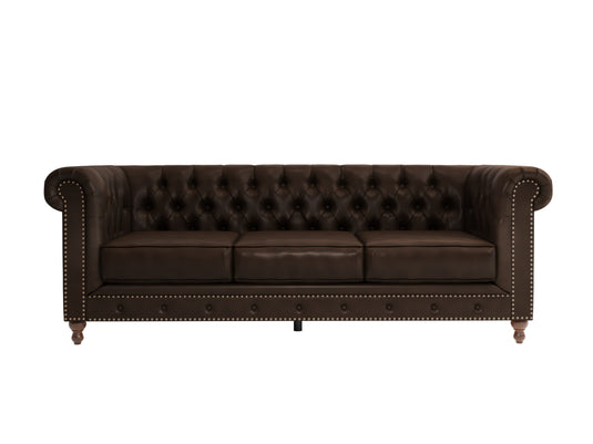 Wellington Chesterfield Brown Leather 3 Seater Sofa