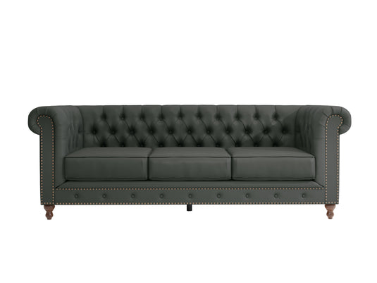 Wellington Chesterfield Grey Leather 3 Seater Sofa