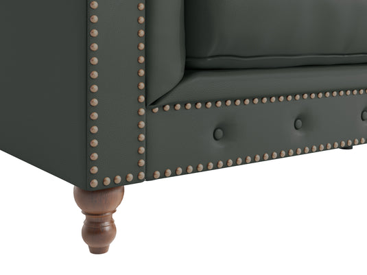 Wellington Chesterfield Grey Leather 3 Seater Sofa