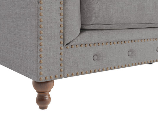 Wellington Chesterfield Grey Linen Fabric 3 Seater Sofa