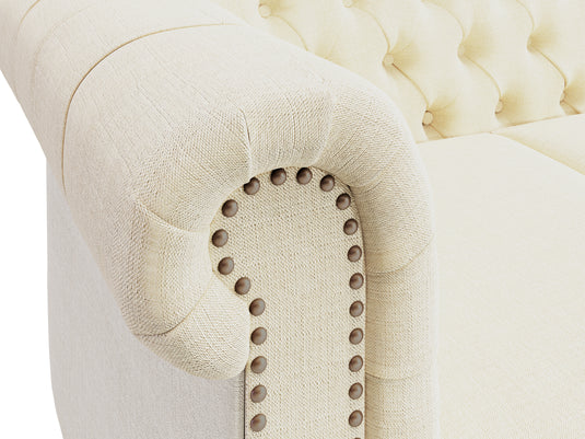 Wellington Chesterfield Ivory Linen 3 Seater Sofa
