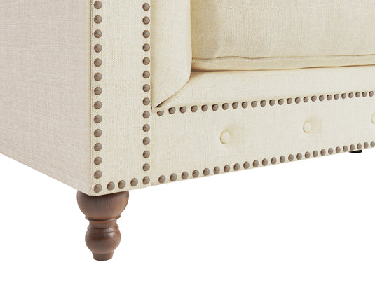 Wellington Chesterfield Ivory Linen 3 Seater Sofa