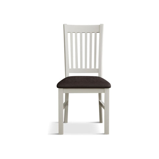 Walton Signal White Painted Chairs with Chocolate Brown Fabric Seat Pad (Pair) Dining Chair Walton
