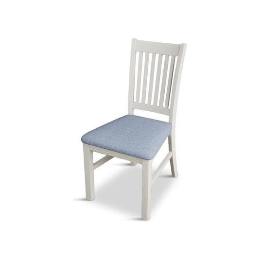 Walton Signal White Painted Chairs with Sky Blue Fabric Seat Pad (Pair) Dining Chair Walton