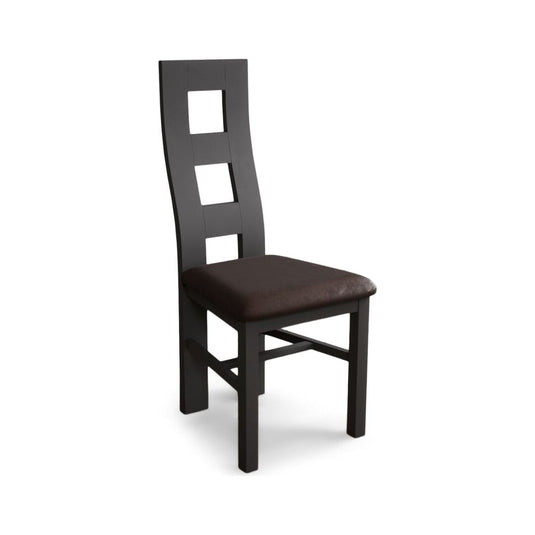 Painted Charcoal Grey Flow Back Dining Chairs with Chocolate Brown Leather Seat Pad Dining Chairs Painted